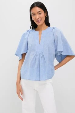 Chambray Finley Flutter Sleeve Top