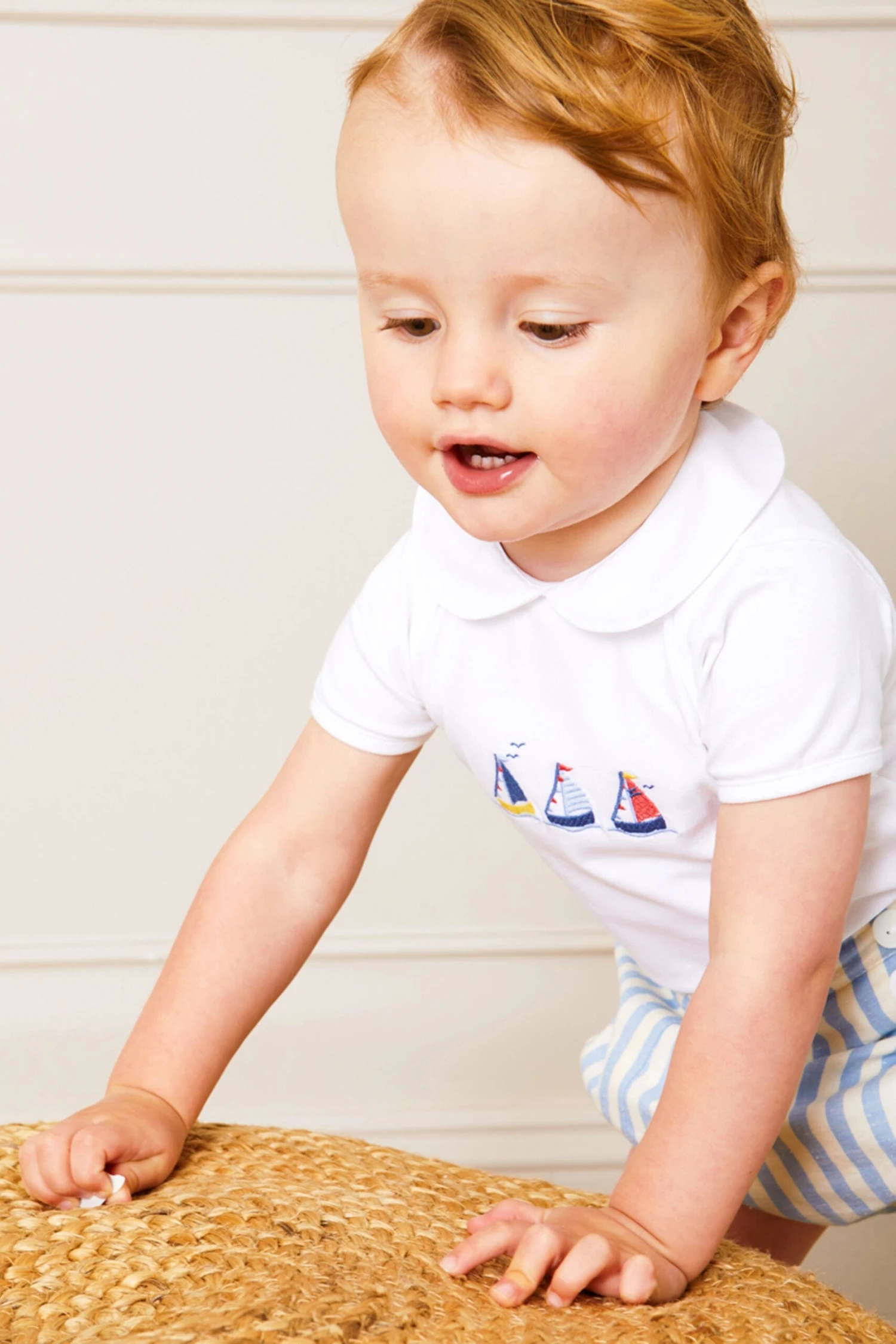 Embroidered Boat Motif Peter Pan Collar Bodysuit In White 4 Embroidered Boat Motif Peter Pan Collar Bodysuit In White - Image 2