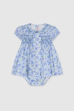 Dusty Blue Floral Arcadia Baby Girls Hand-Smocked Set