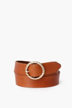 Loeffler Randall Cognac Leo Twisted Circle Buckle Belt