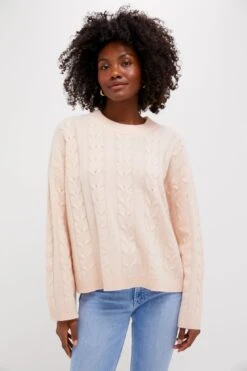 Soft Pink Cashmere Eloise Cable Knit Sweater