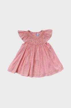 TARTINE ET CHOCOLAT Pink Smocked Flutter Sleeve Dress