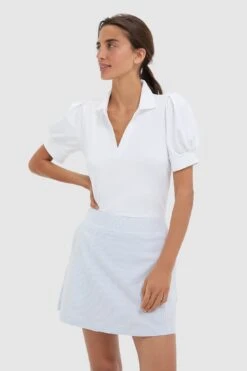 White Puff Sleeve Performance Jersey Caroline Polo