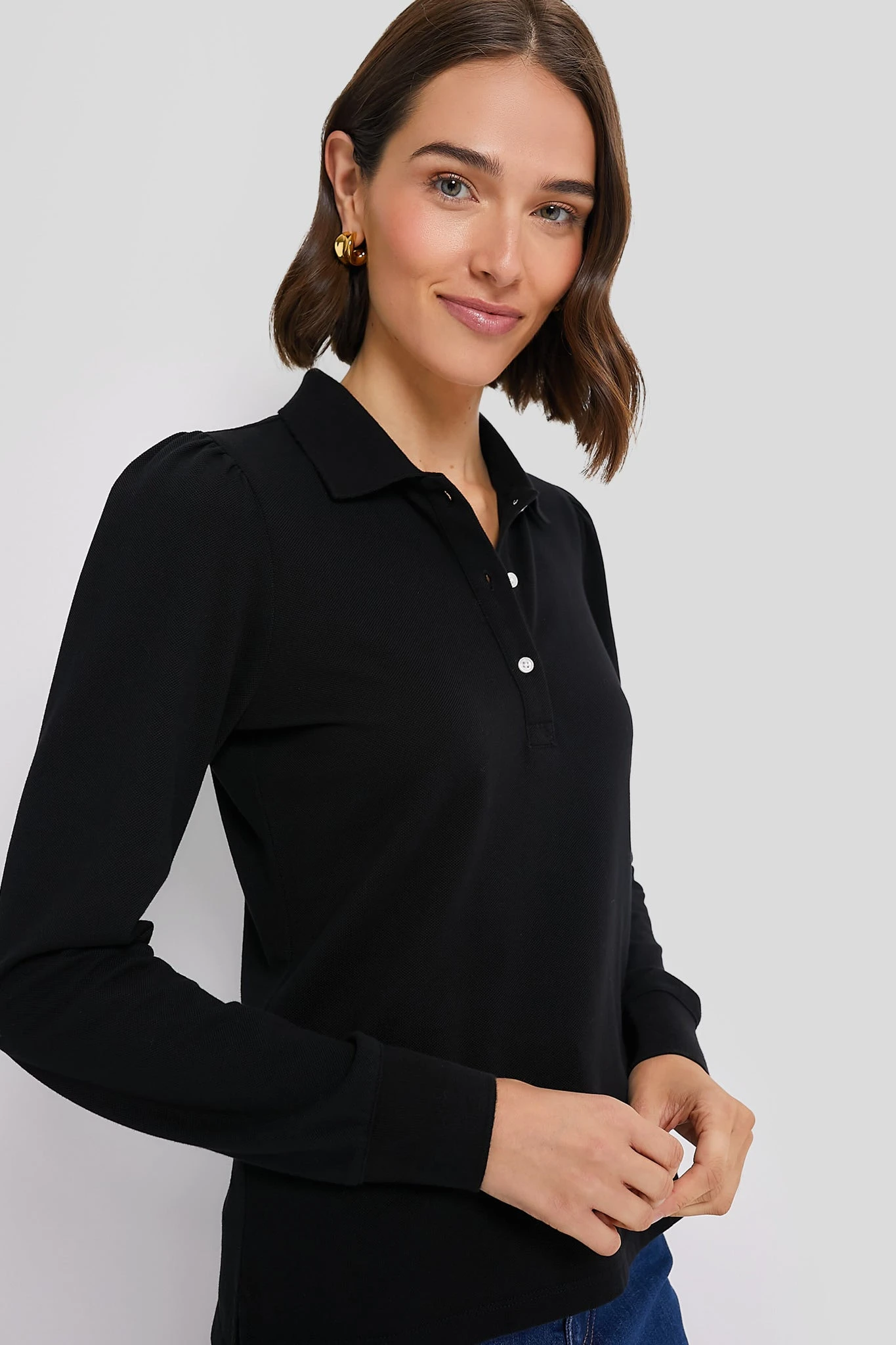 Black Long Sleeve Pique Puff Sleeve Peggy Polo 5 Black Long Sleeve Pique Puff Sleeve Peggy Polo - Image 3