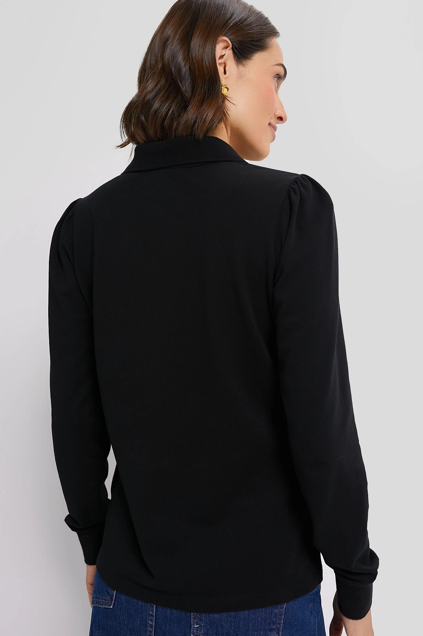 Black Long Sleeve Pique Puff Sleeve Peggy Polo 6 Black Long Sleeve Pique Puff Sleeve Peggy Polo - Image 4