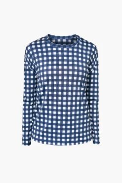 Navy Trellis Gingham Long Sleeve Ryan Boyfriend Tee -Urban Motion c5gdzyG42wBIloLhpsah2ZE2oDX4CnDR 1