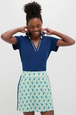 Navy And White Short Sleeve Performance Jersey Caroline Polo