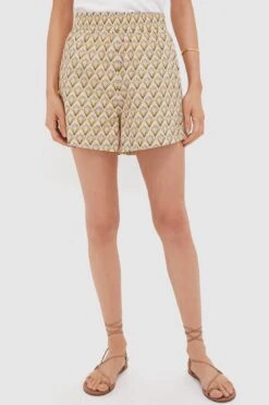 Beige Trellis Floral Jasmine Shorts