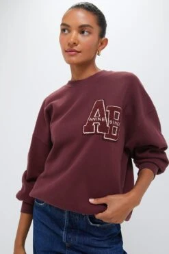 ANINE BING Dark Burgundy Miles Oversized Letterman Sweatshirt