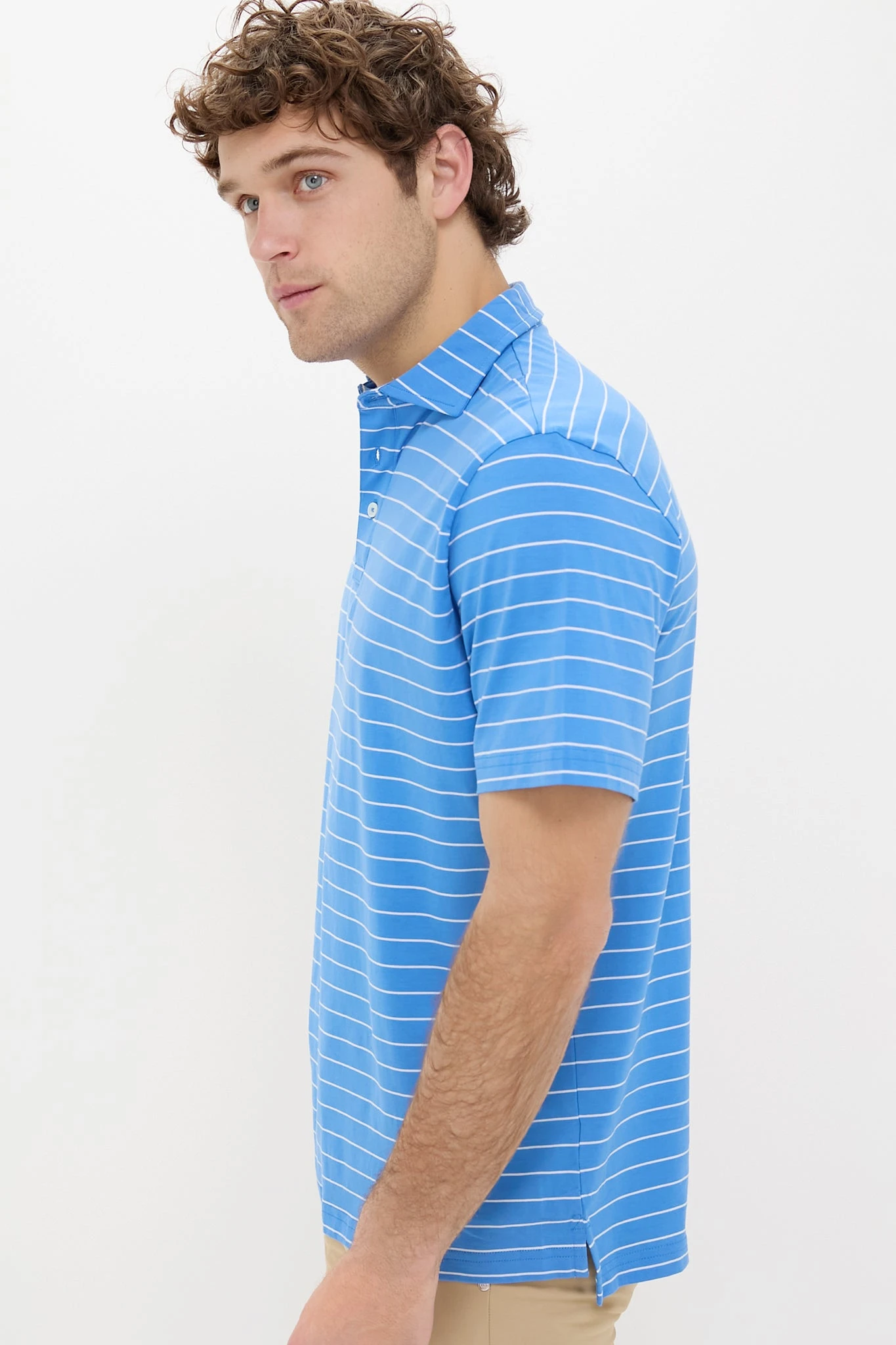 Peter Millar Blue Poppy Crown Comfort Ross Stripe Polo 5 Peter Millar Blue Poppy Crown Comfort Ross Stripe Polo - Image 3