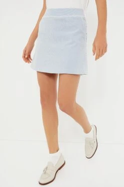 Blue 16 Inch Performance Seersucker Winefred Golf Skirt