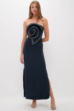 Navy Tactos Embroidered Maxi Dress