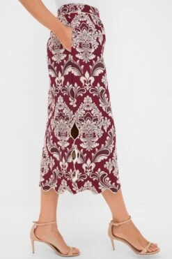 Farm Rio Blush Pink And Burgundy Bicolor Jacquard Waves Midi Skirt -Urban Motion iYCHtYXnM4UkhBZ1FiHQeTE0rtbdt4QH 1