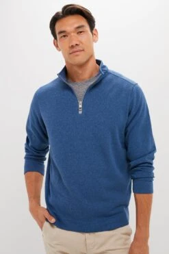 Peter Millar Blue Haze Crown Sweater Fleece Quarter Zip