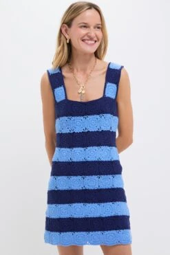 Cornflower Blue And Navy Crochet Cooper Mini Dress
