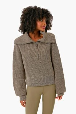 Varley Dark Olive Speckle Mentone Half Zip