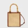 Veronica Beard Beige And Hazelwood Small Raffia Bamboo Shopper