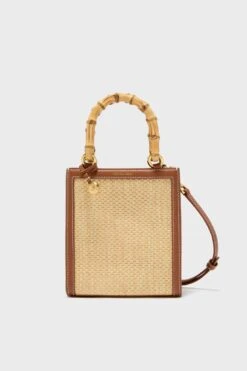 Veronica Beard Beige And Hazelwood Small Raffia Bamboo Shopper