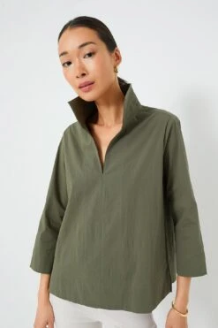 Olive Green Margot Stand Collar Blouse