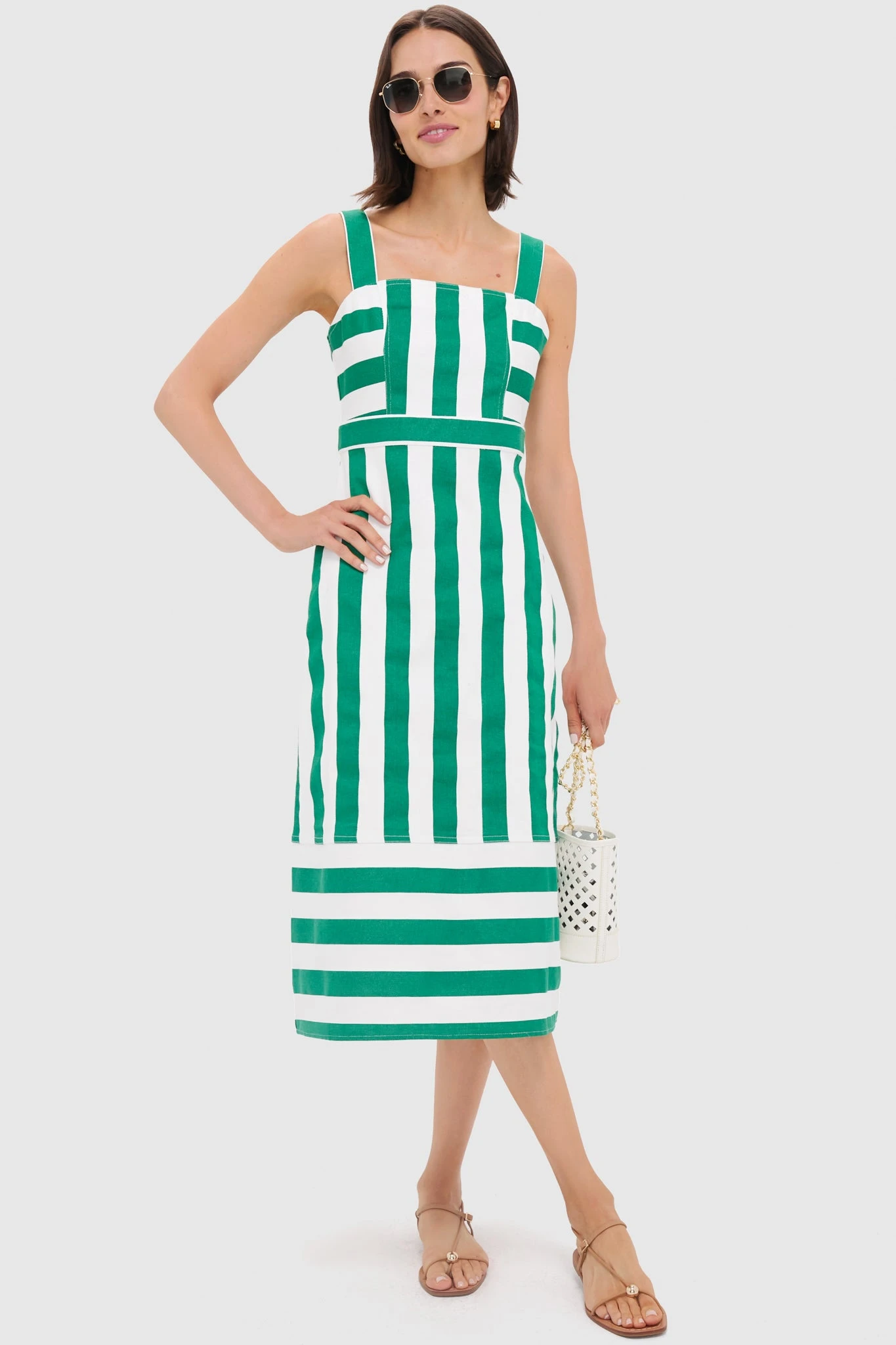 Green And White Striped Hooper Denim Midi Dress 4 Green And White Striped Hooper Denim Midi Dress - Image 2