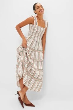 Olive And Paprika Cosmos Floral Stripe Kimmy Maxi Nap Dress