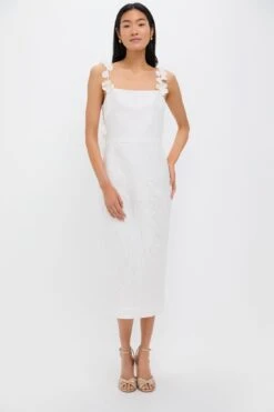 Off White Petalos Embroidered Midi Dress
