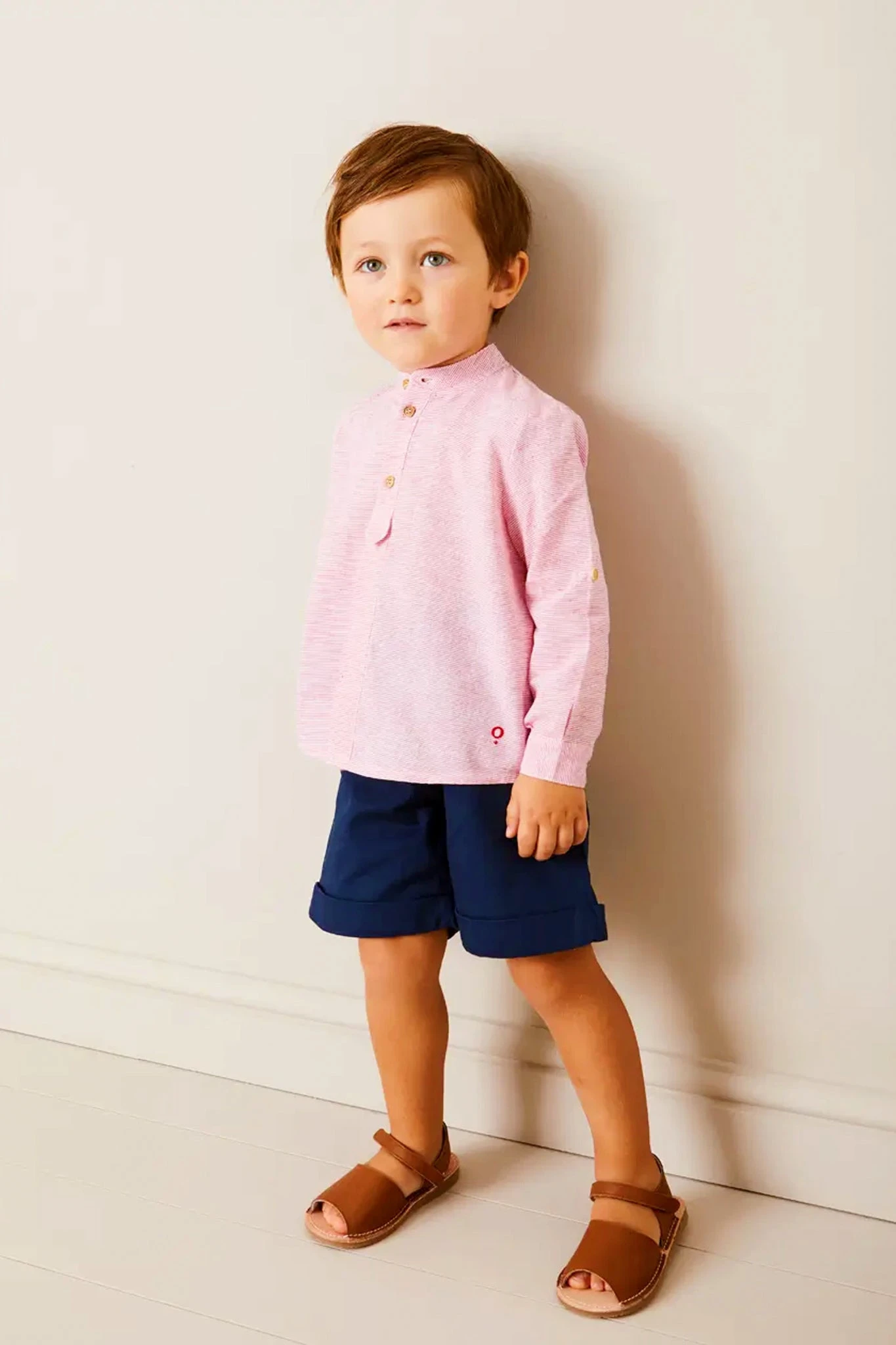 Lawrence Striped Mao Collar Long Sleeve Shirt In Red 4 Lawrence Striped Mao Collar Long Sleeve Shirt In Red - Image 2