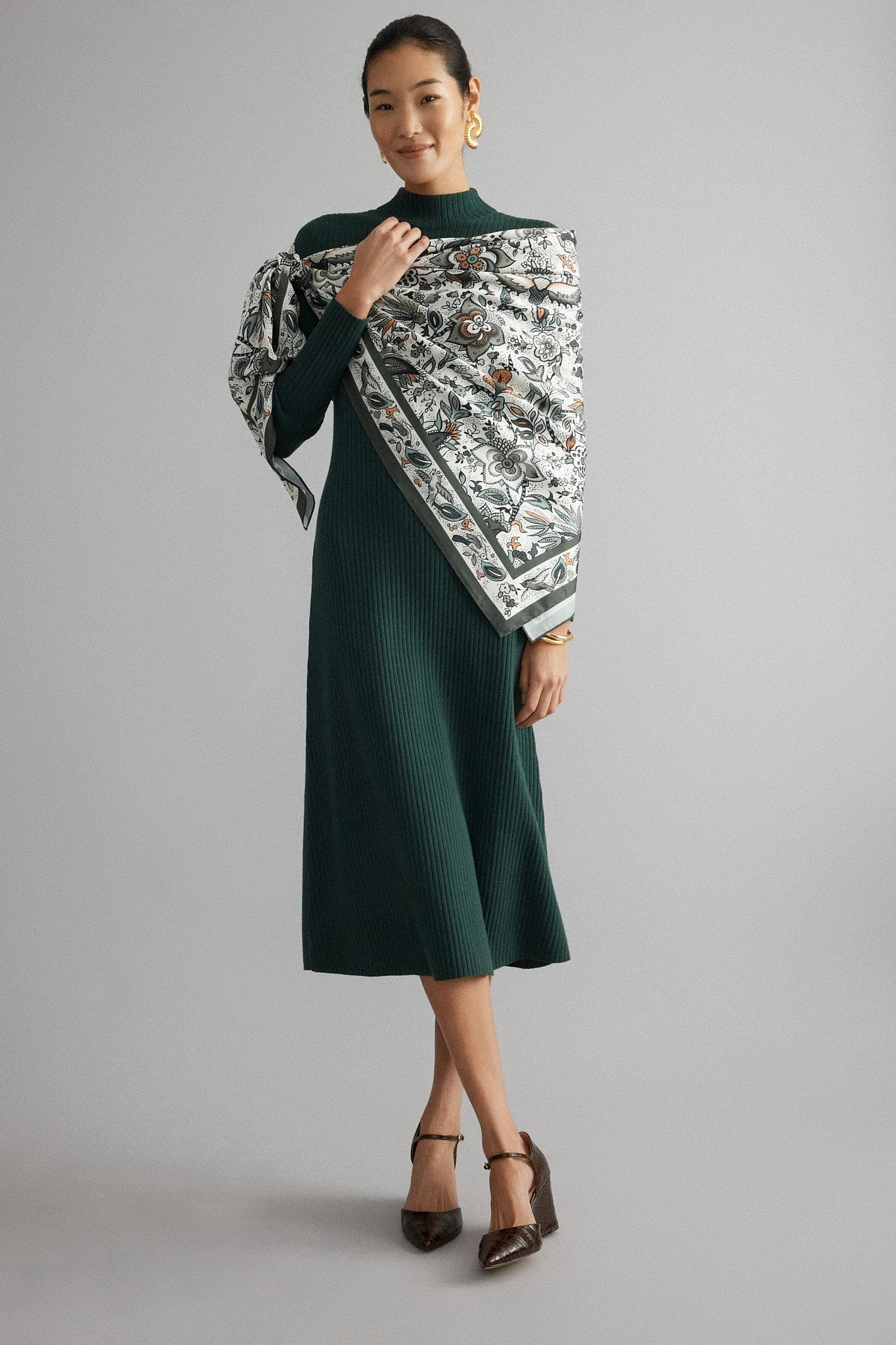 Olive Folk Floral Large Scarf 4 Olive Folk Floral Large Scarf - Image 2