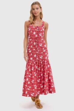 Red Shell Double Drawstring Dress