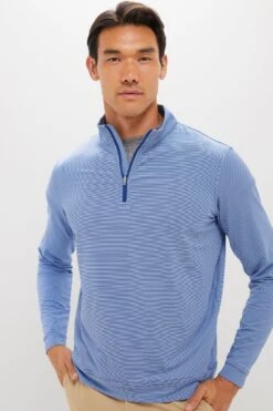 Peter Millar Sport Navy Perth Sugar Stripe Quarter Zip