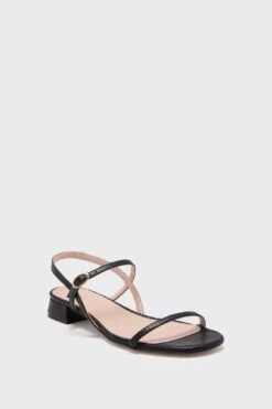 Black Embossed Leather Evelyn Sandals