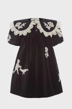Black Mika Applique Velveteen Dress