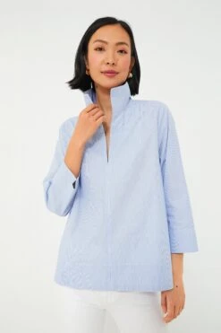 Blue Margot Stand Collar Blouse
