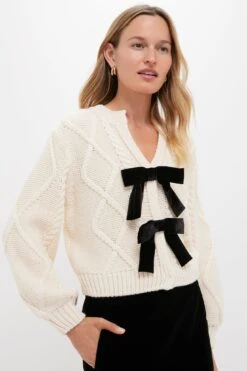 Cream & Black Velvet Bows Bess Cardigan