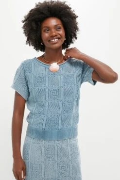 Indigo Pointelle Porter Top