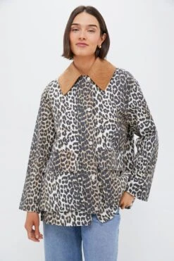 Ganni Almond Milk Printed Canvas Midi Jacket