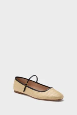 Veronica Beard Natural And Black Ellie Raffia Flats