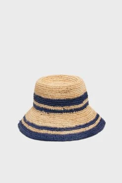 Staud Natural And Navy Raffia Bucket Hat