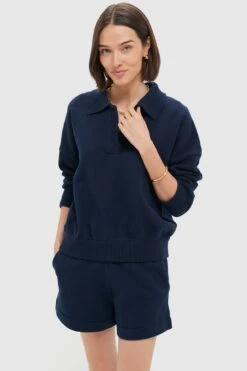 Navy Knit Bode Polo Sweater