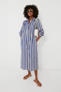 Swedish Blue Positano Stripe Shirt Dress