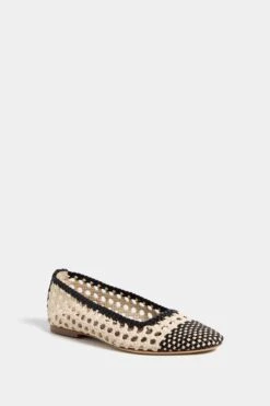 Staud Cream And Black Nell Crochet Ballerina