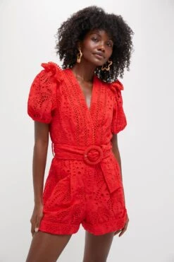 Farm Rio Red Eyelets Romper