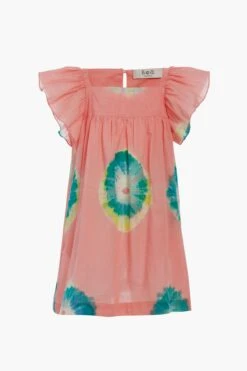 Pink Lourdes Tie Dye Flutter Sleeve Dress