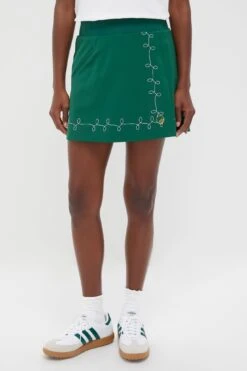 Green Embroidered 15 Inch Performance Stretch Woven Halliet Golf Skirt